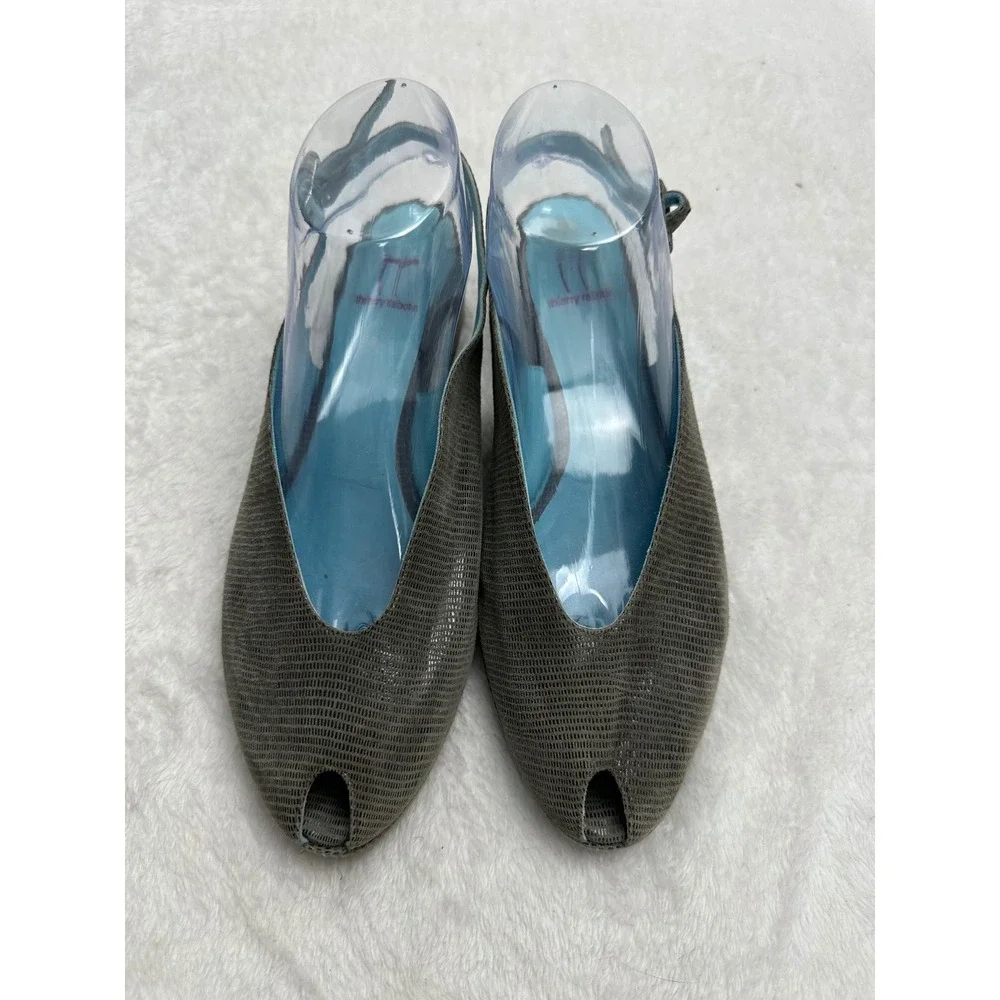 Thierry Rabotin Gray Textured Peep Toe Slingback Wedge Shoes Italy Womens 39.5‎